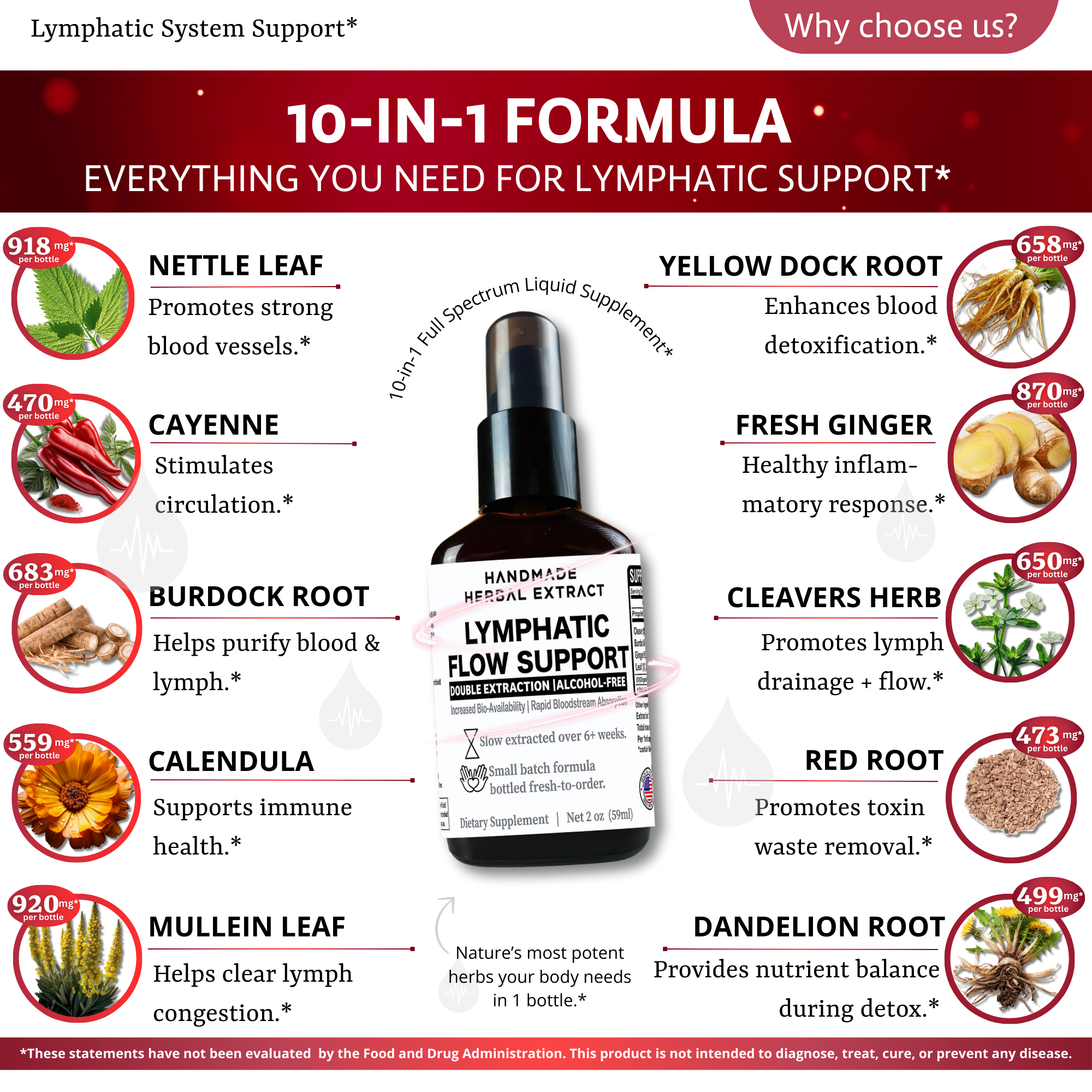 Lymphatic Flow Support Drops Herbal Blend - Mullein Leaf & Dandelion Root - Cayenne - Vegan - 60 servings Dietary Supplement